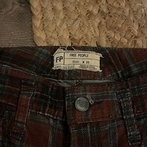 Free People Red and Black Plaid Corduroy Pants